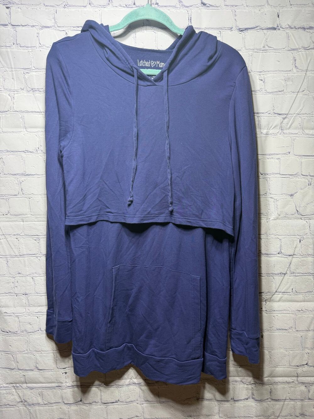 Latched Mama Hooded Long Sleeve Sweatshirt Top Blue Size L Nursing Friendly
